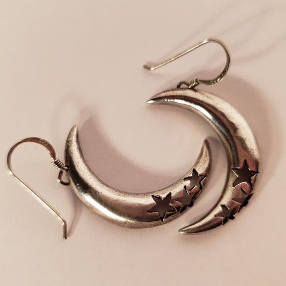 Vintage 1970s Drop Dangle Moon & Stars Earrings - Picture 3 of 6